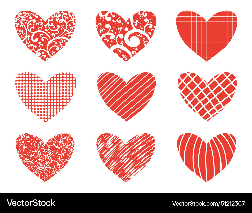 Set of heart shapes in different graphic designs Vector Image