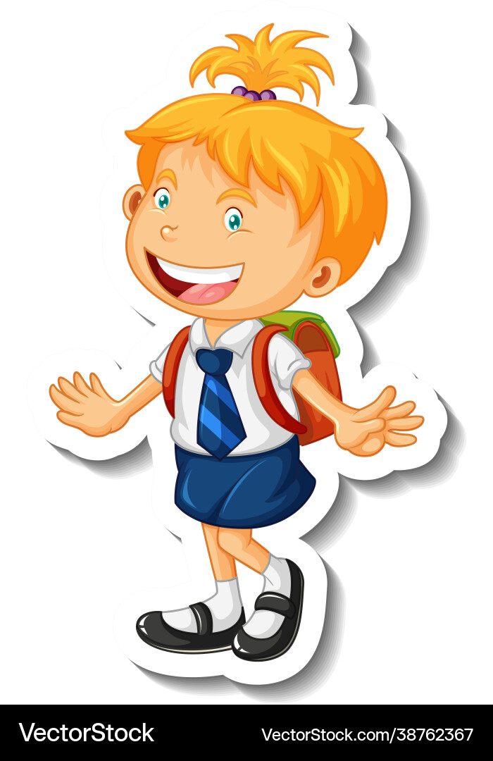 Sticker Vorlage mit einem kleinen Schüler Mädchen Sticker Vorlage mit einem kleinen Schüler Mädchen Vektorbild