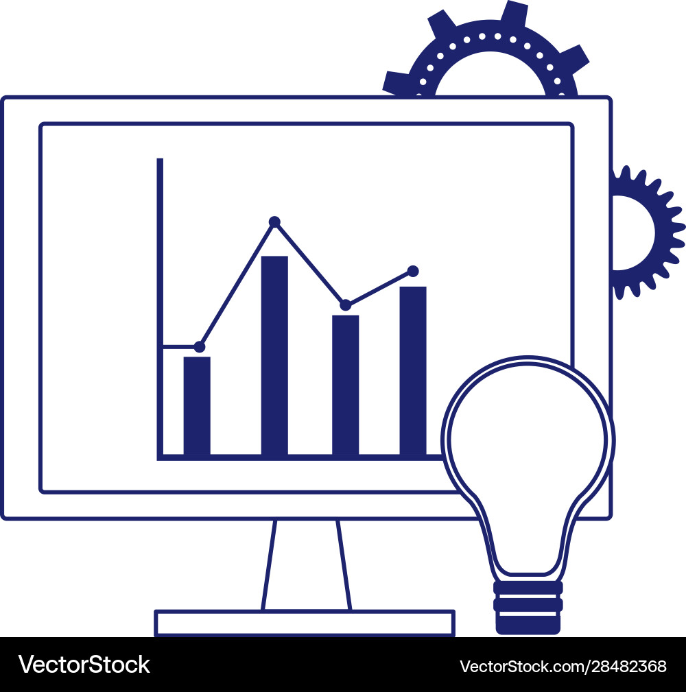 Bulb light and computer with graphic chart Bulb light and computer with graphic chart Vector Image