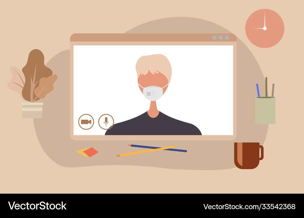Character using a video call interface Character using a video call interface vector image