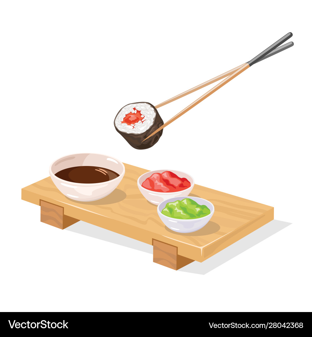 Chopsticks holding tekkamaki sushi roll under Chopsticks holding tekkamaki sushi roll under vector image