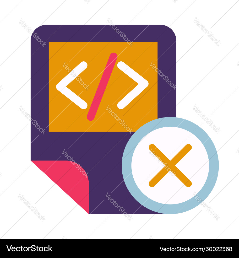 Coding script file delete symbol glyph icon Coding script file delete symbol glyph icon vector image