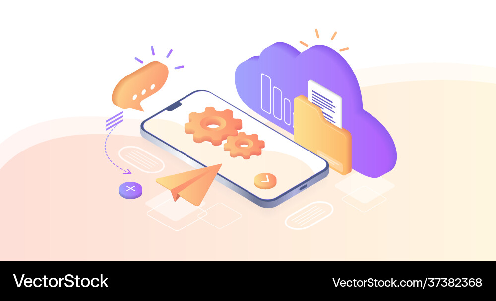 Database with cloud server data set process Database with cloud server data set process vector image