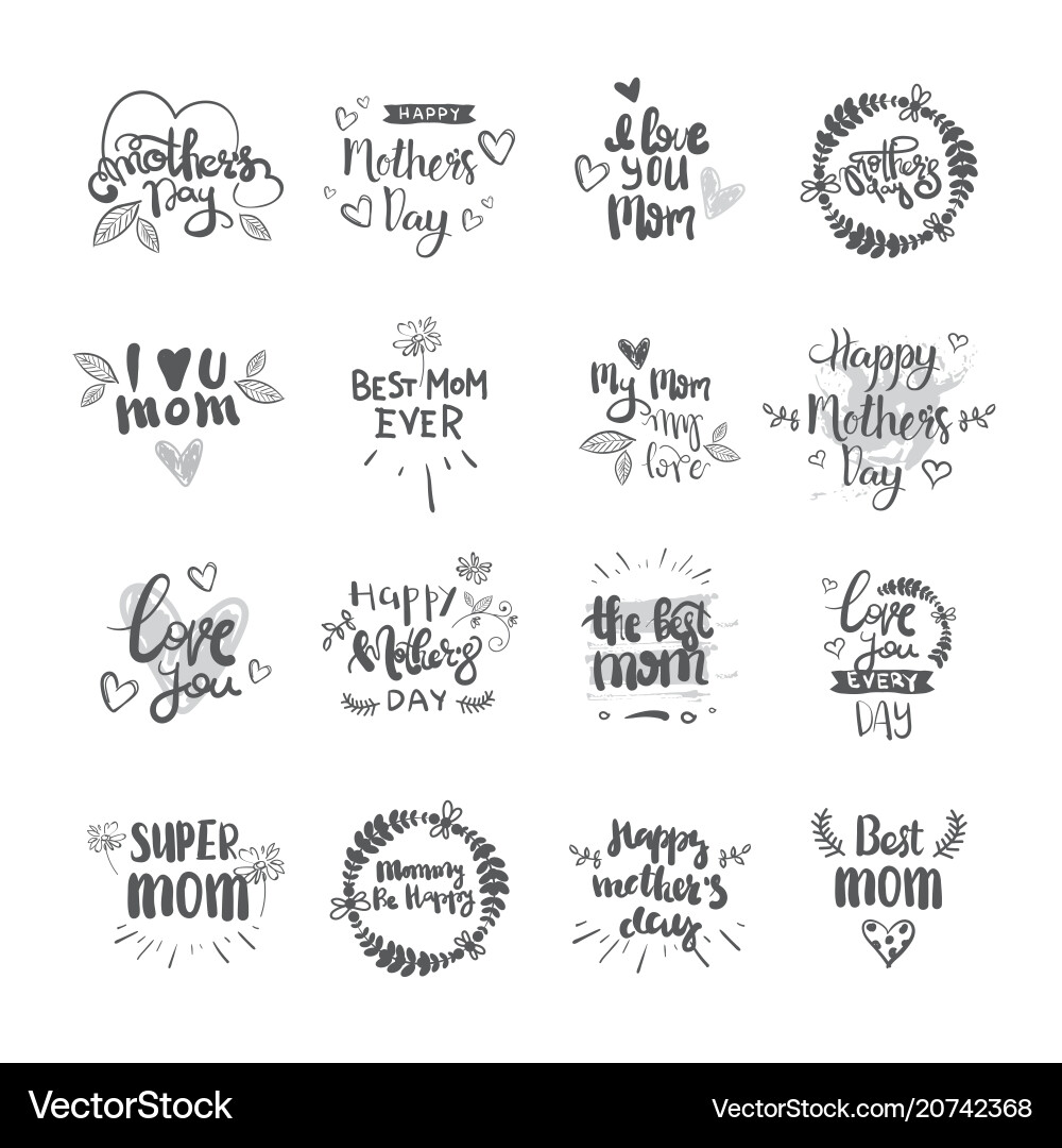 Elegant Mothers Day Calligraphy Set Vector Image