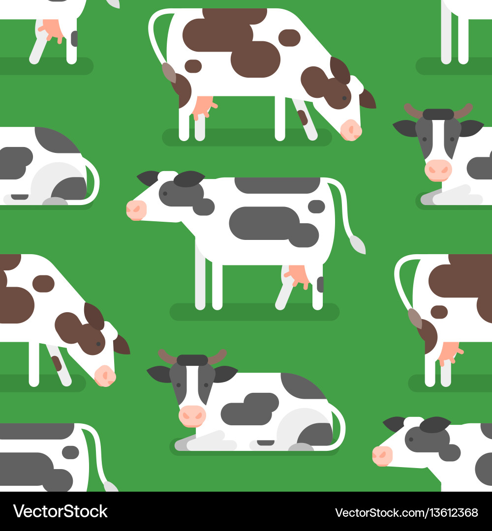 Flat style seamless pattern with cow vector image
