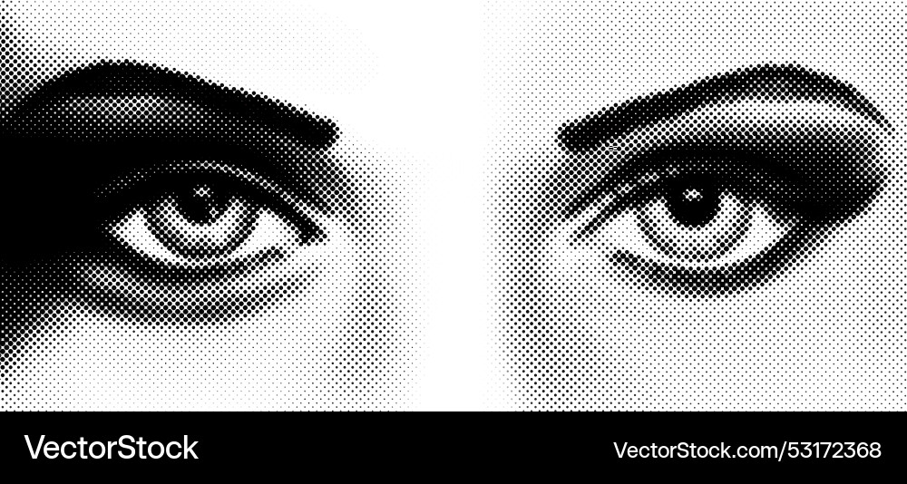 Halftone female eyes dotted frontal view Halftone female eyes dotted frontal view vector image