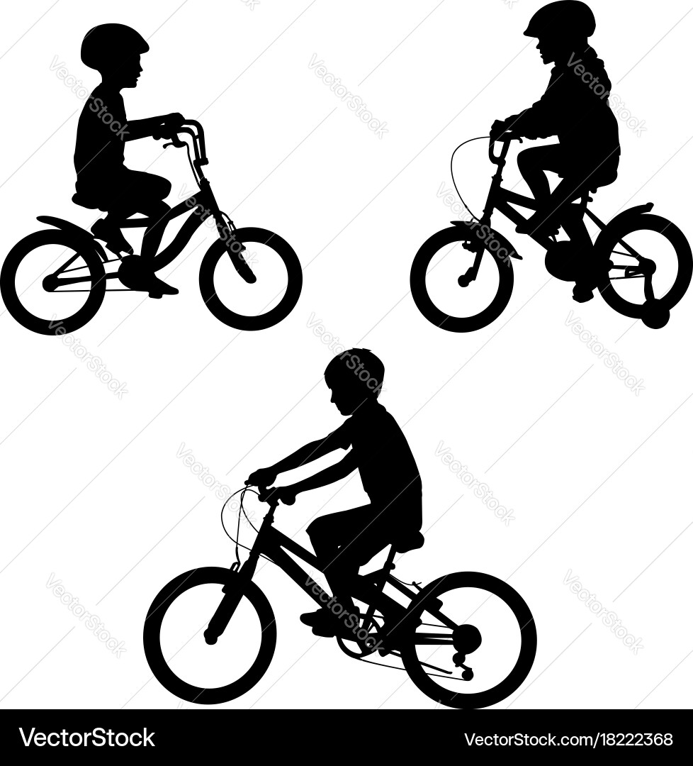 Kids Riding Bikes Silhouettes Vector Image
