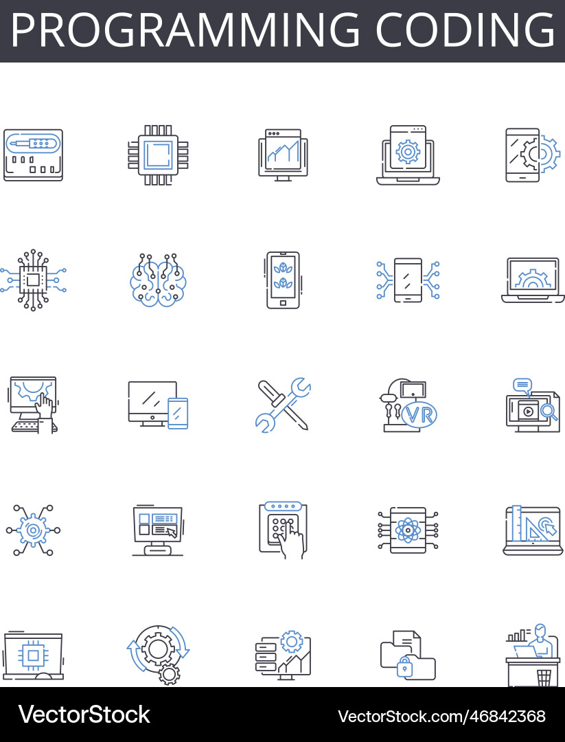 Programming coding line icons collection writing Programming coding line icons collection writing Vector Image
