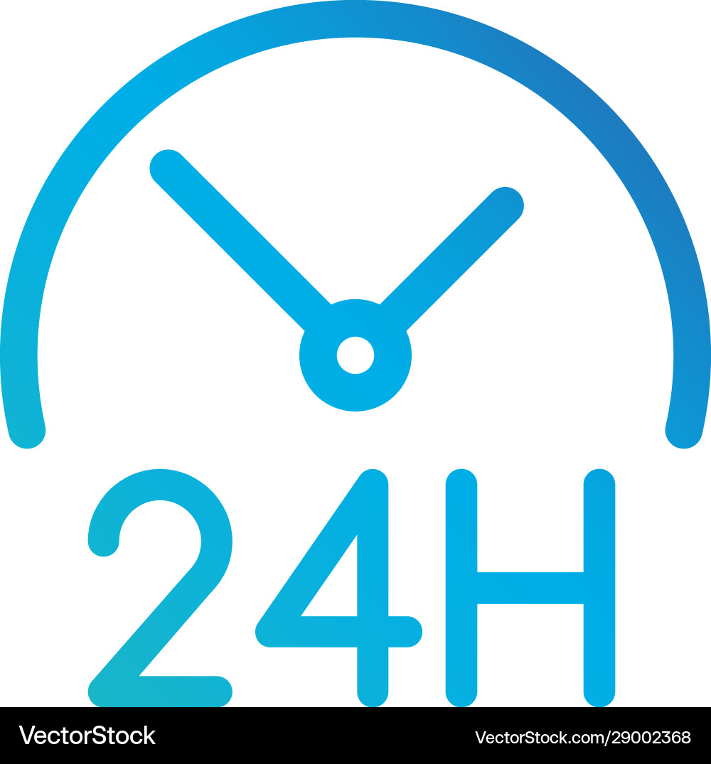 Round clock icon 24 hours working linear vector image