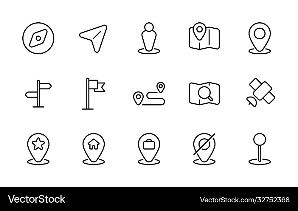 Set maps and location line icons Royalty Free Vector Image