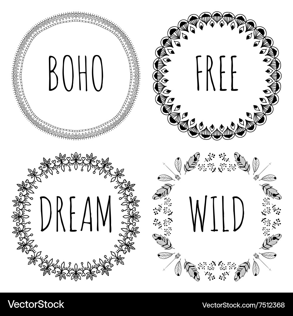 Set of boho style frames and hand drawn elements vector image