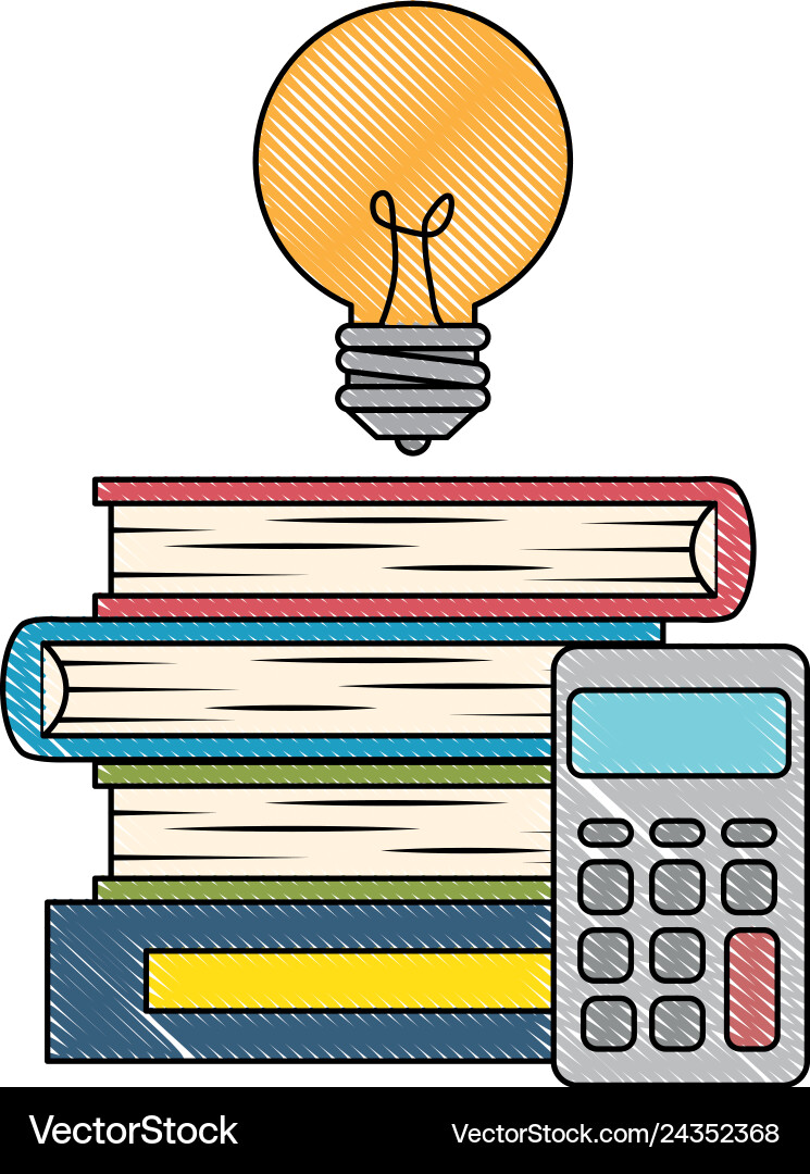 Textbooks with Calculator and Lightbulb vector image