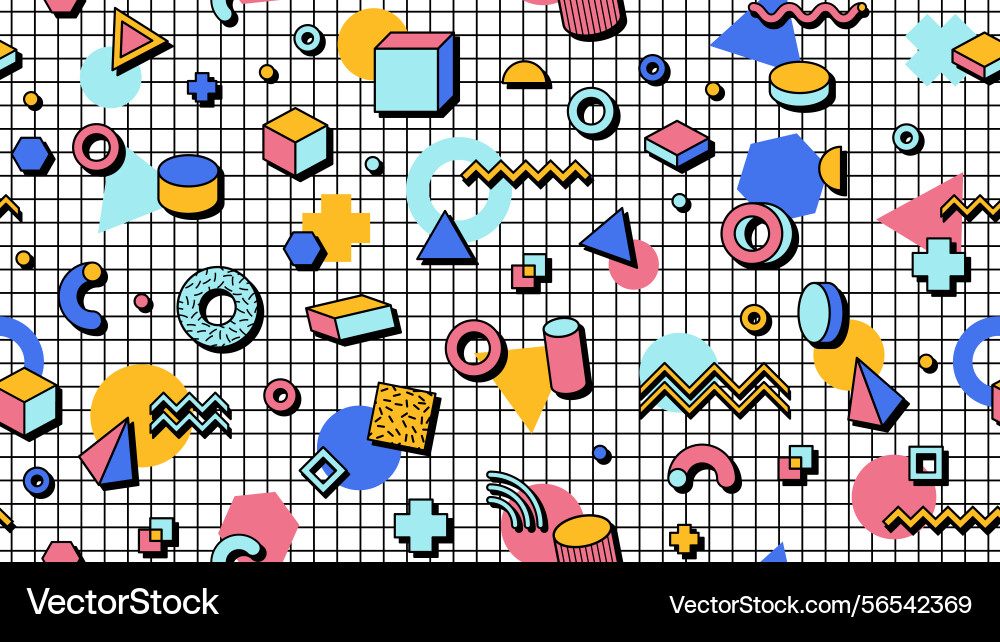 Abstract memphis seamless pattern with shapes Abstract memphis seamless pattern with shapes Vector Image