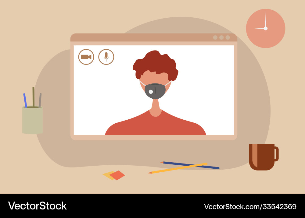 Character using a video call interface Character using a video call interface vector image