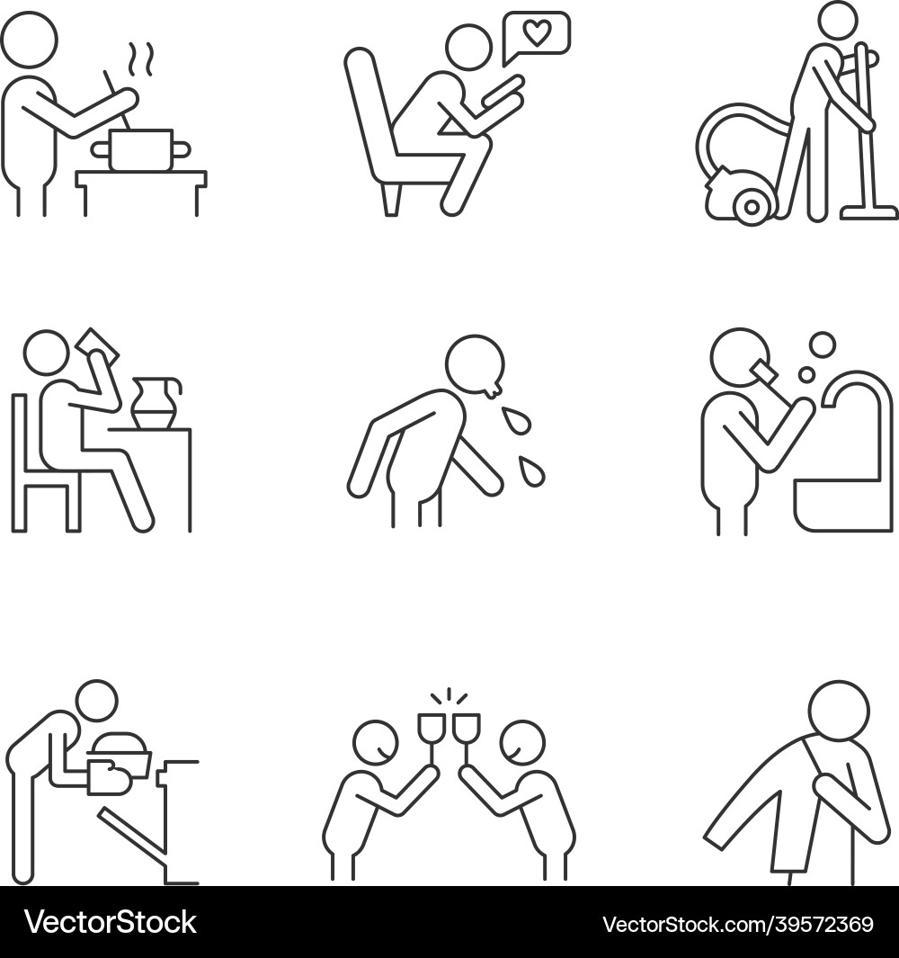 Day-to-day routine linear icons set Day-to-day routine linear icons set vector image