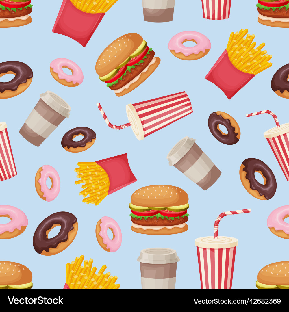 Fast food seamless pattern with the image of Vector Image