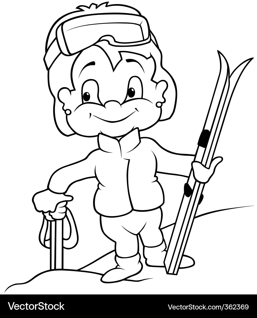 Girl on Skis - Winter Cartoon Vector Image