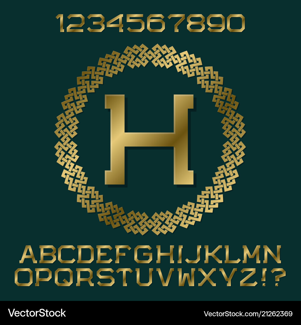 Golden letters and numbers with initial monogram Golden letters and numbers with initial monogram vector image
