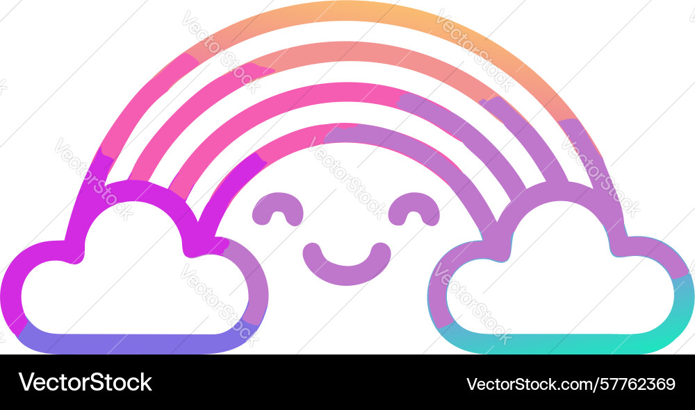 Gradient rainbow with smiling clouds icon vector image