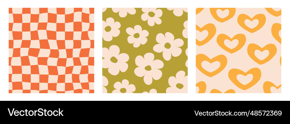 Groovy seamless background set repeating retro Groovy seamless background set repeating retro Vector Image