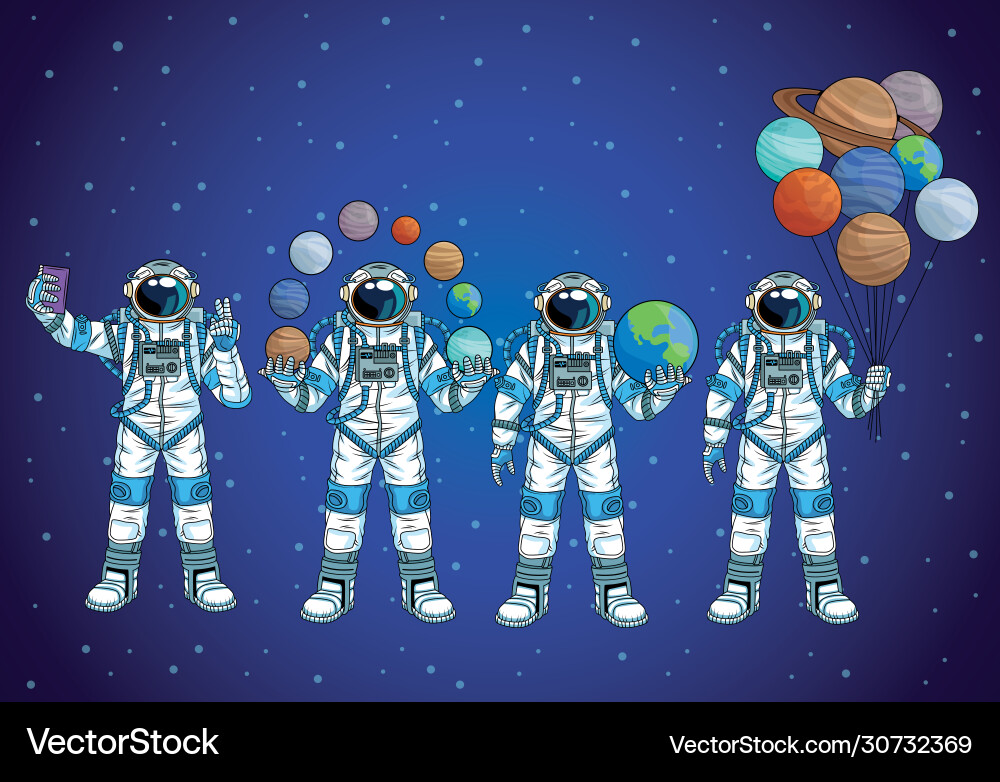 Group astronauts in space characters Group astronauts in space characters vector image
