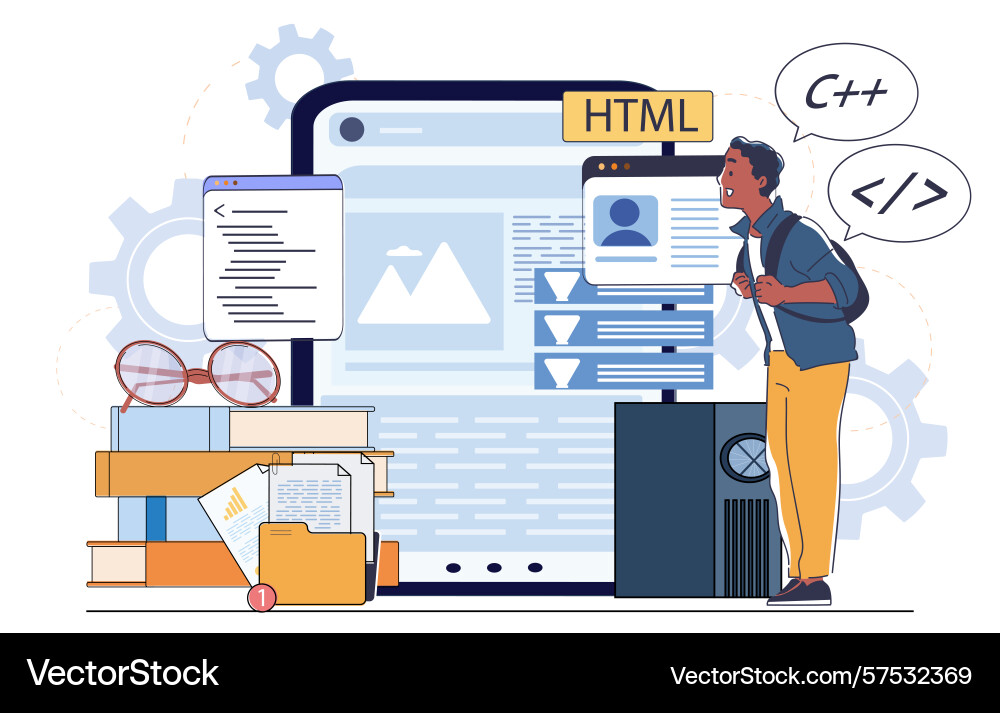 Junge Programmierer lernen Web-Entwicklung vektorbild