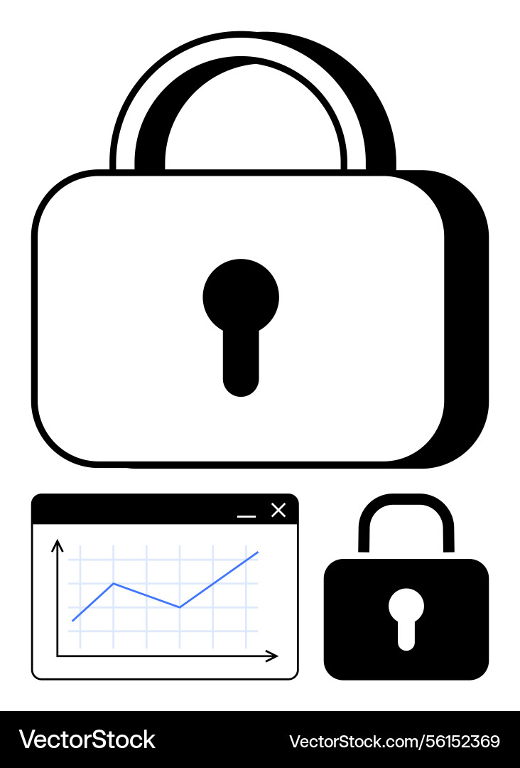 Padlock and line graph elements representing data Padlock and line graph elements representing data vector image