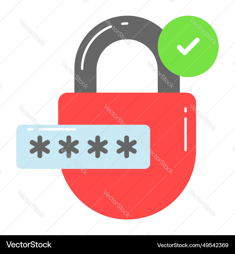 Padlock with check mark denoting secure password vector image
