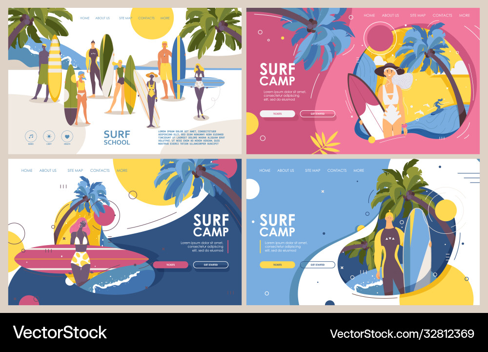 Surfcamp oder Surfen Schulbanner Landung Surfcamp oder Surfen Schulbanner Landung vektorbild