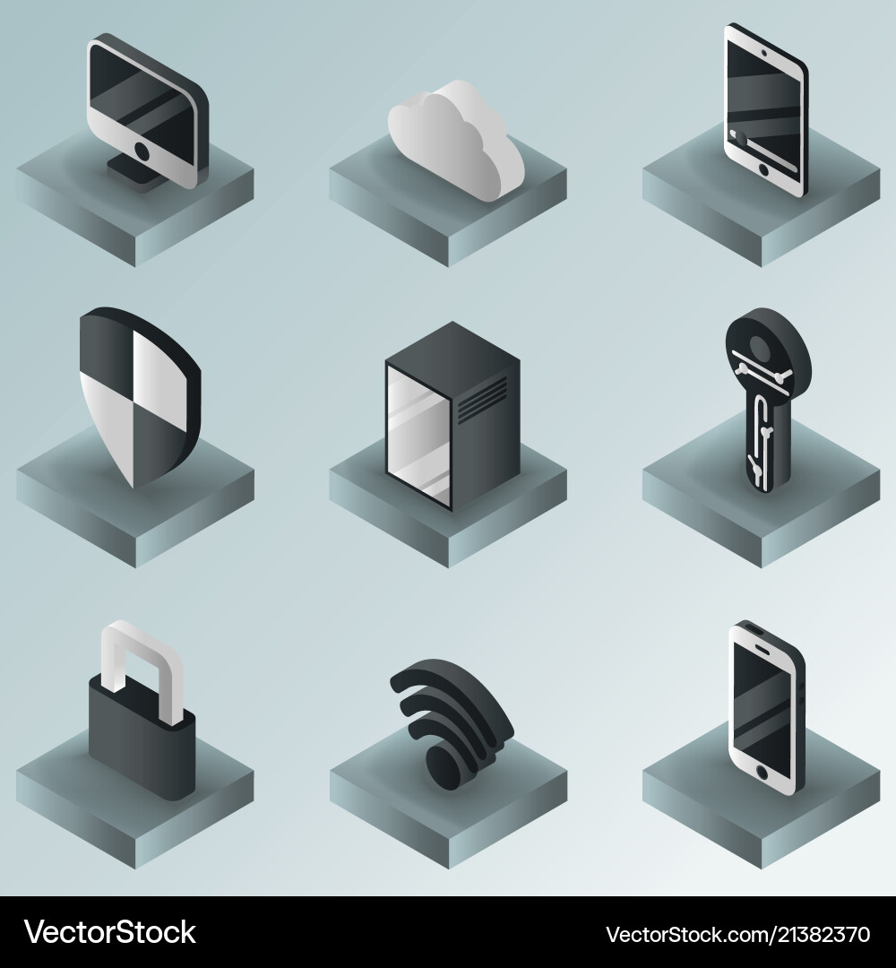 Cybersecurity color gradient isometric icons Cybersecurity color gradient isometric icons vector image