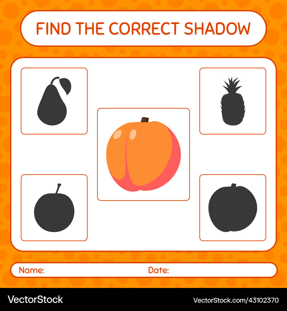 Find the correct shadows game with peach Find the correct shadows game with peach vector image