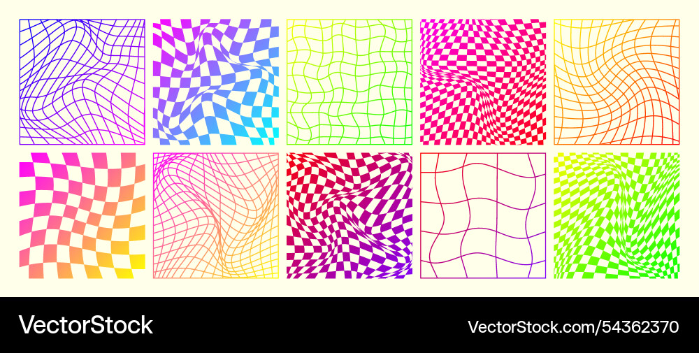 Groovy checkered pattern neon distorted tiled Groovy checkered pattern neon distorted tiled Vector Image