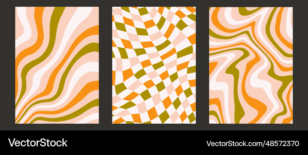 Groovy psychedelic pattern posters set wavy lines Vector Image