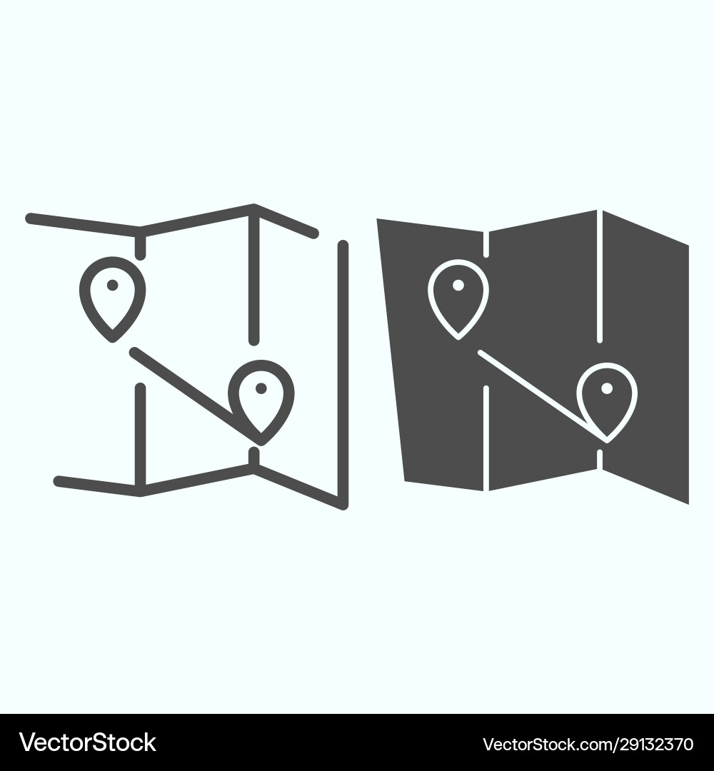 Map line and solid icon atlas with two pointers Map line and solid icon atlas with two pointers Vector Image
