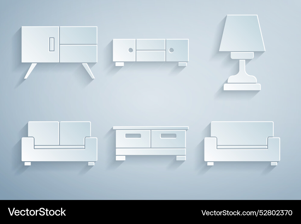 Set chest of drawers table lamp sofa and icon Set chest of drawers table lamp sofa and icon vector image