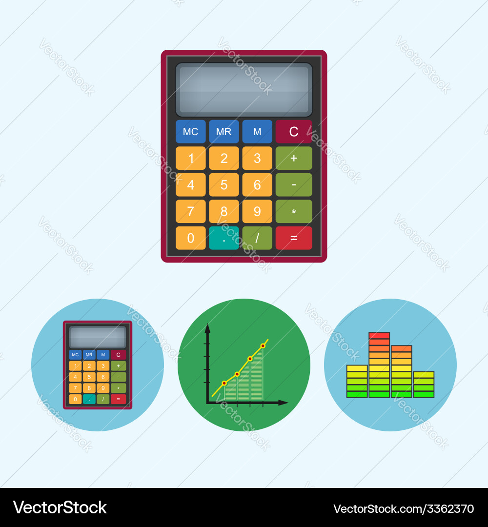 Set icons with calculator indicator chart Vector Image