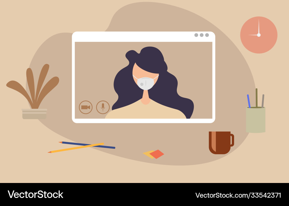 Character using a video call interface Character using a video call interface vector image