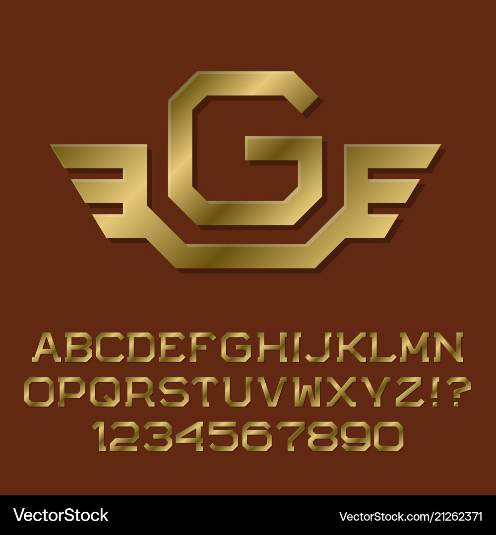Golden letters and numbers with initial monogram Golden letters and numbers with initial monogram vector image