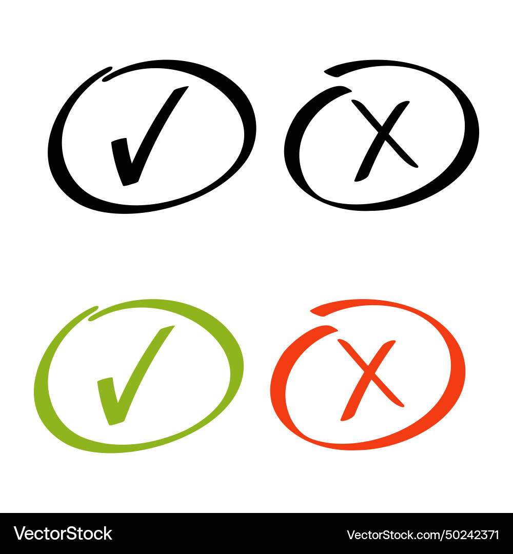 Green check mark and red cross in a circle Green check mark and red cross in a circle vector image