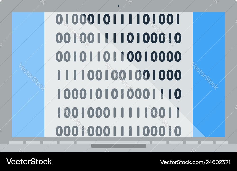 Laptop with binary code icon vector image