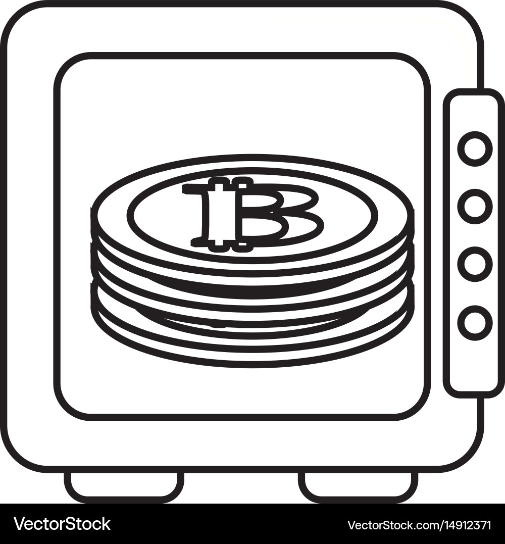 Line strongbox open with bitcoin currency inside vector image