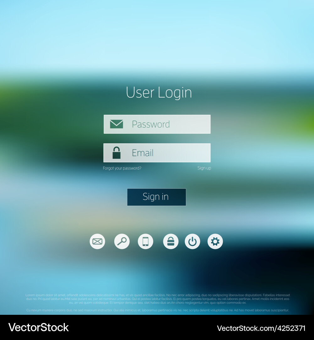 Login form page with blurred background web site Vector Image
