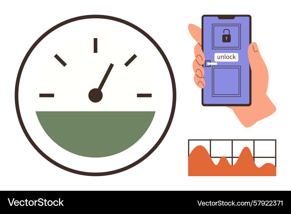 Mobile unlocking speed gauge and data monitoring Vector Image