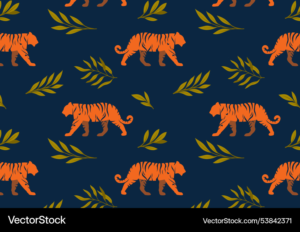 Seamless pattern with tigers repeating design vector image
