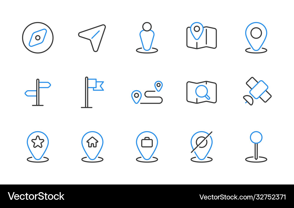 Set maps and location line icons Vector Image