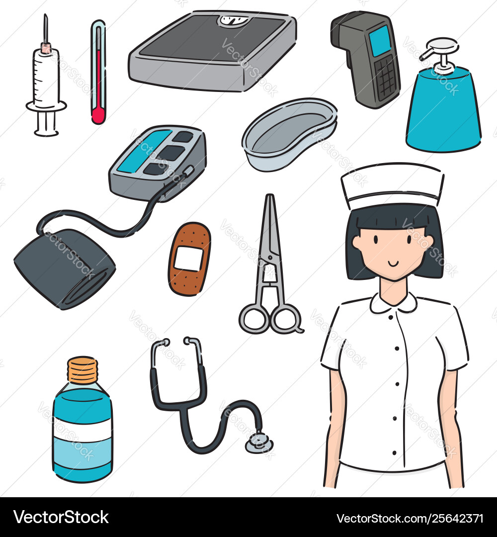 Set nurse and medical equipment Set nurse and medical equipment vector image