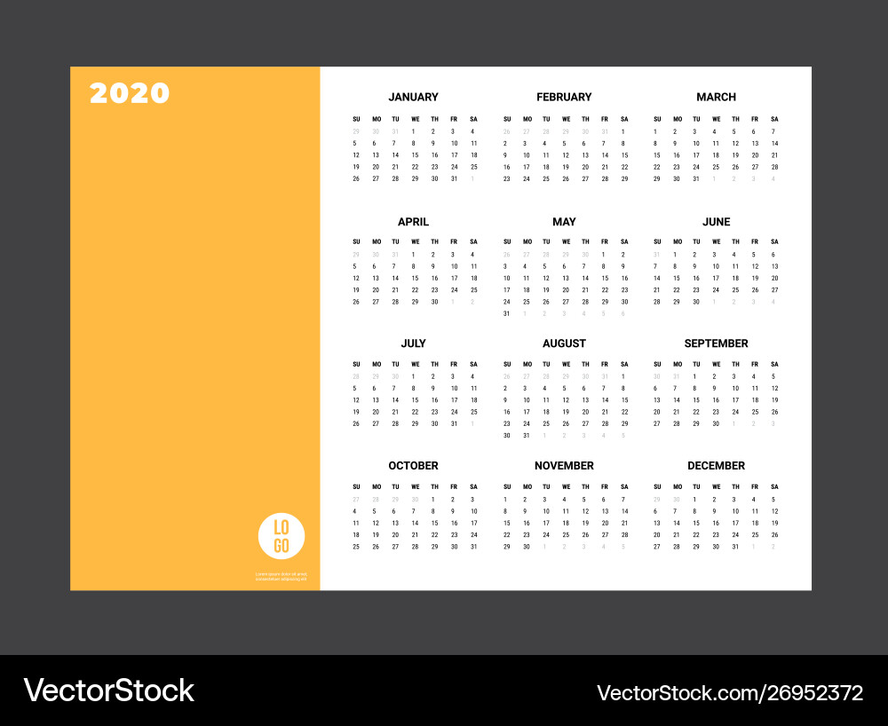 2020 calendar - template mock up Vector Image