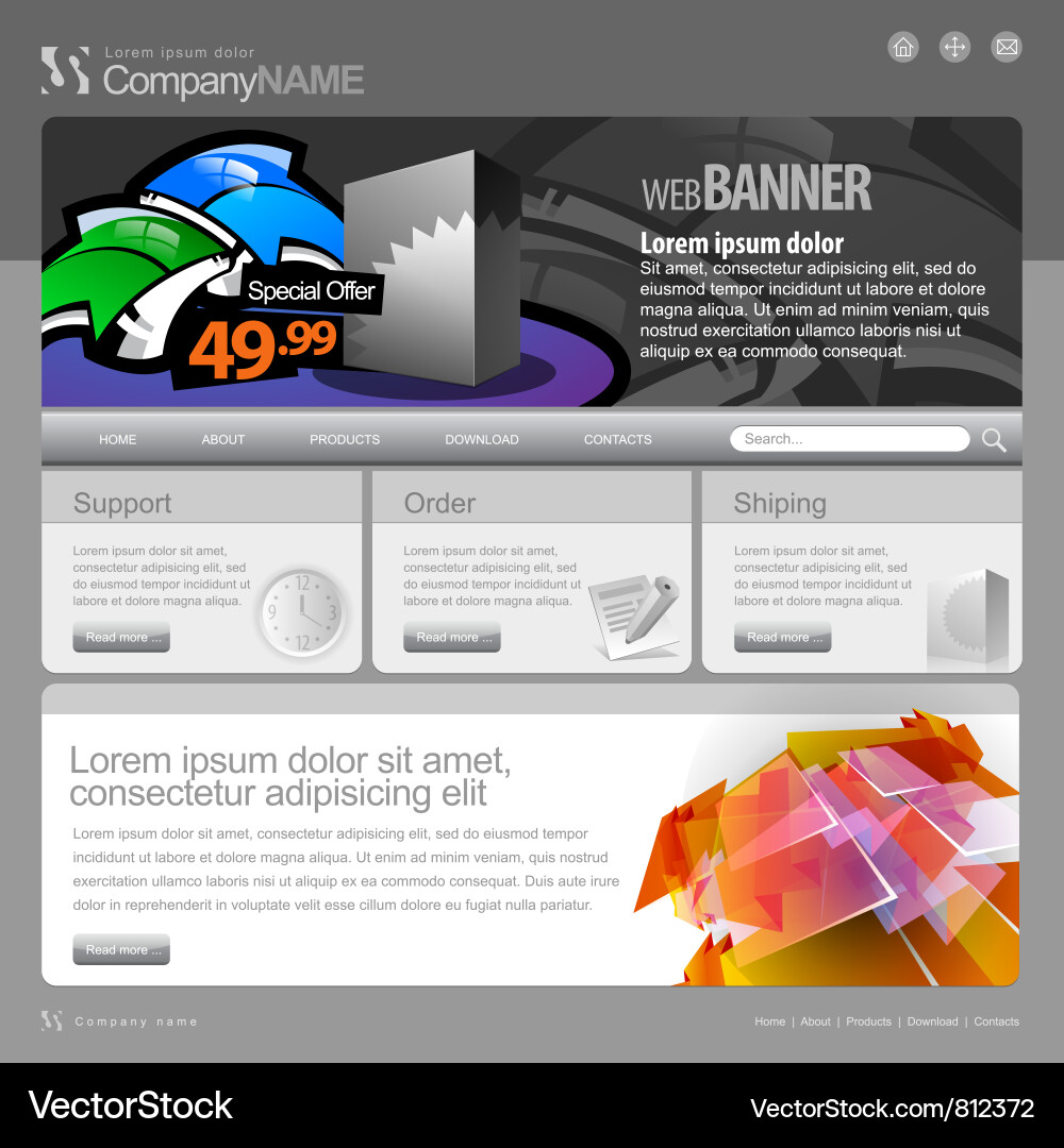 960 Grid Website Template - Gray Vector Image