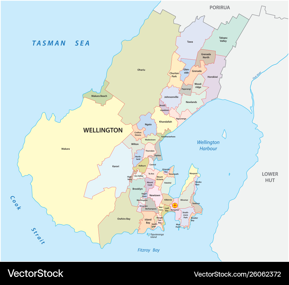 Administrative map wellington new zealand vector image