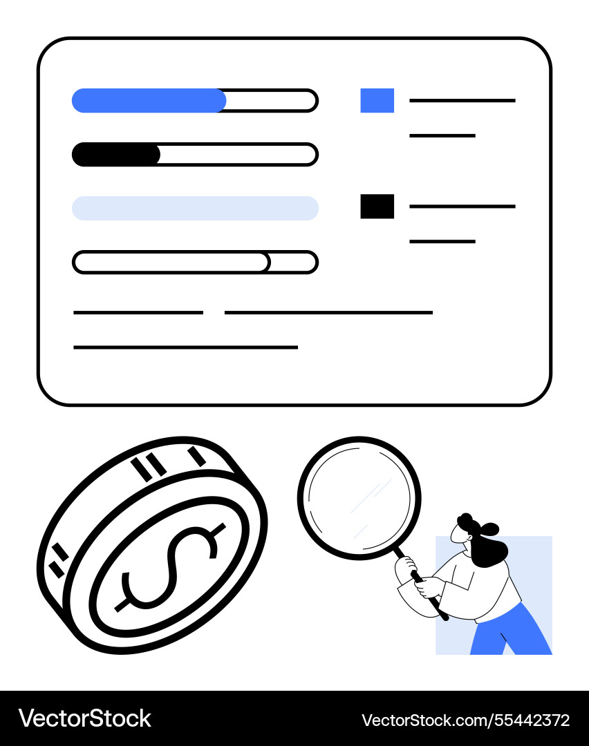 Analyzing financial metrics with magnifying glass Analyzing financial metrics with magnifying glass Vector Image